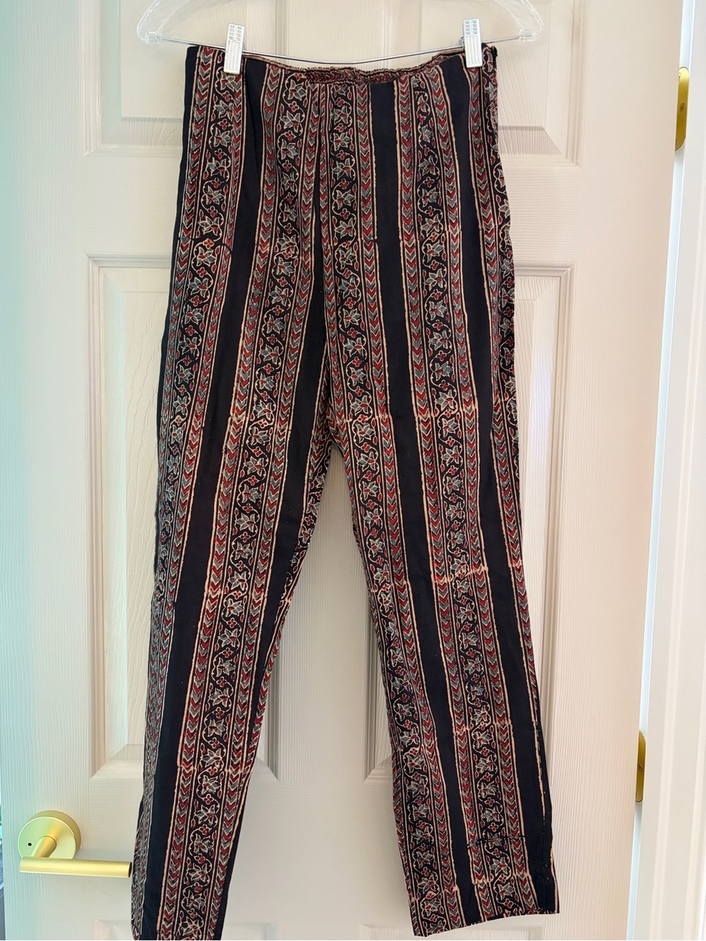 Okhai Made By Happy Pants Womens XS Blue Red Ajrakh Cotton Hand Block Print